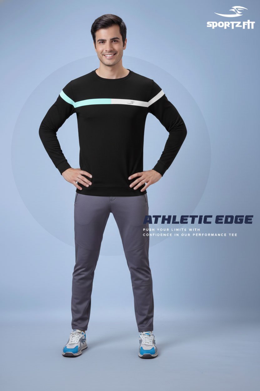 Men Round Neck Full Sleeve T-Shirt - Black | L | SBT62